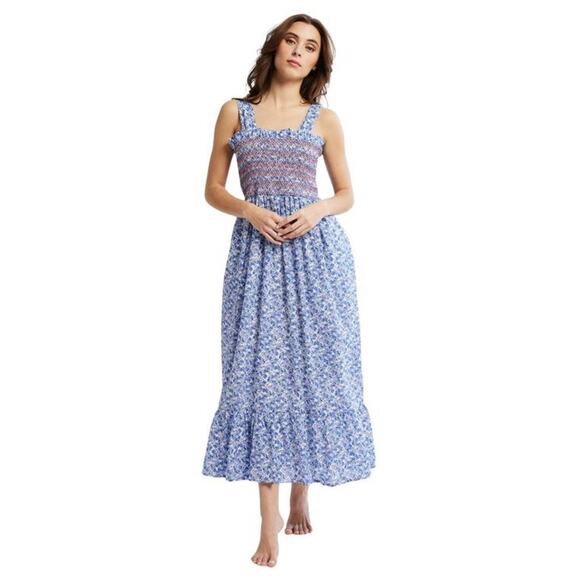 Mille Garden Midi Dress in Condesa Blue Floral GRDN331 Sundress Smocked Medium M - Picture 1 of 4